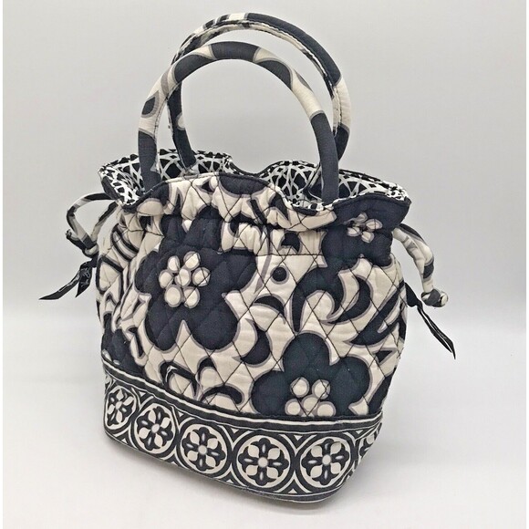 Vera Bradley Handbags - VERA BRADLEY Night & Day Draw String Satchel Black & White Double Handle Purse